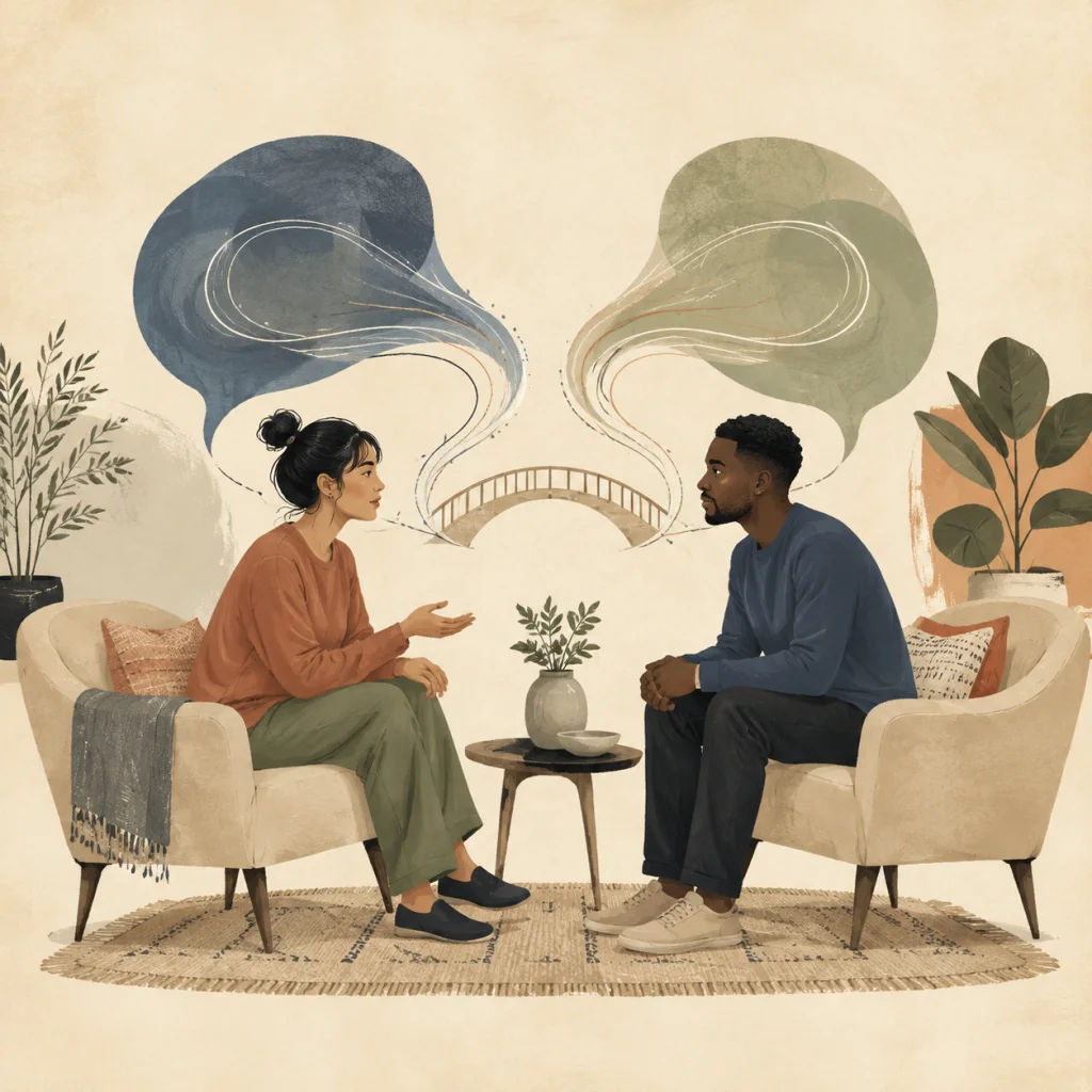 Illustration of a couple communicating while spending time together