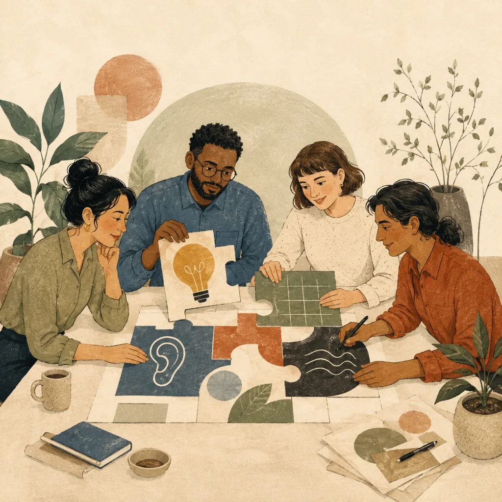 Illustration of colleagues using different strengths while working together